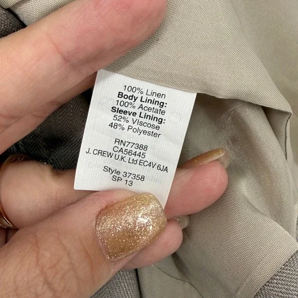 J. Crew Linen Blend Blazer Taupe Gray Single Breasted Womens Size 6 Work Classic